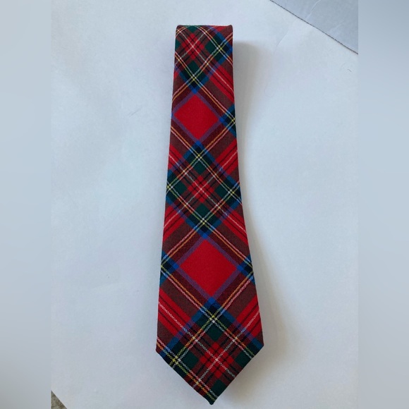 Stewart Royal Red Plaid Tie Scottish Wool - Picture 3 of 5
